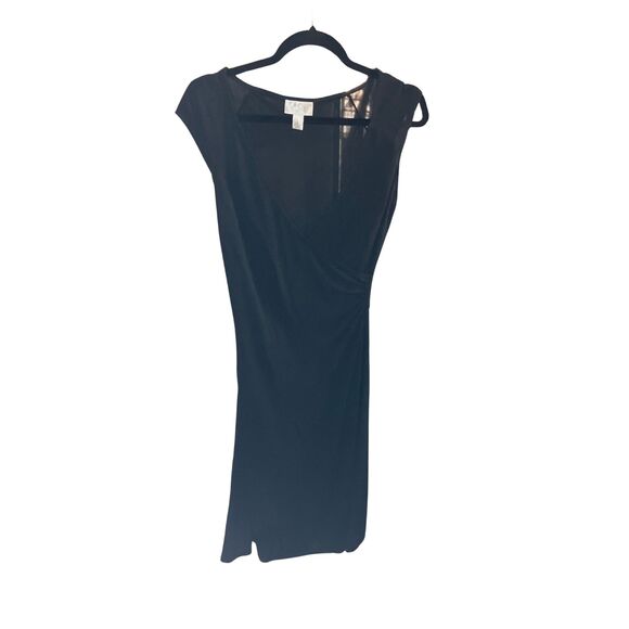 Ann Taylor LOFT Black Faux Wrap Sheath Dress Deep V-Neck Size 2 - Picture 3 of 6